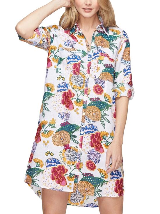 Roller Rabbit Dresses & Skirts - Roller Rabbit 100% Linen Cheri Floral Shirt Dress Button Front Tunic XS Roberta